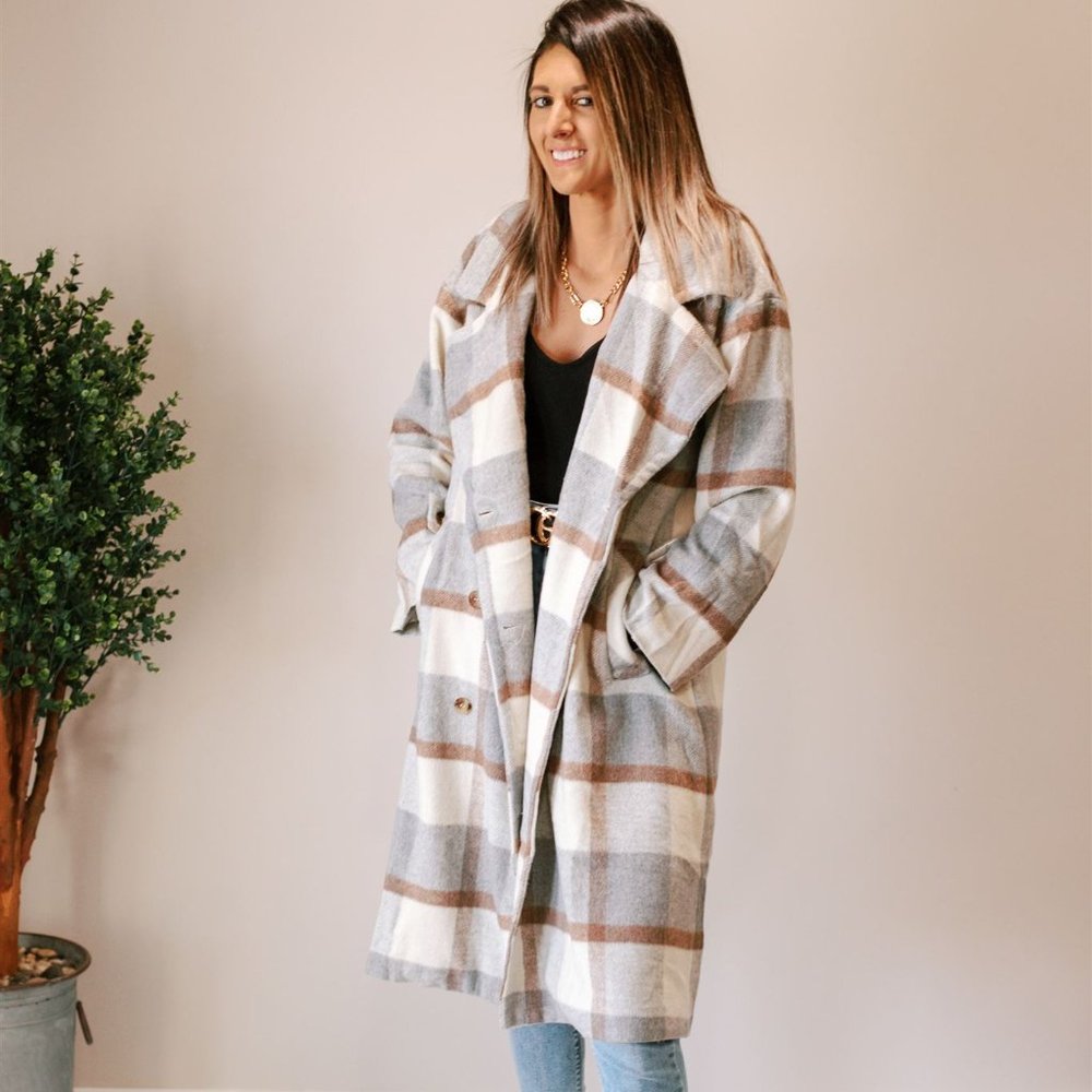 🆕 PLAID WOVEN OVERCOAT - Picture 2 of 5